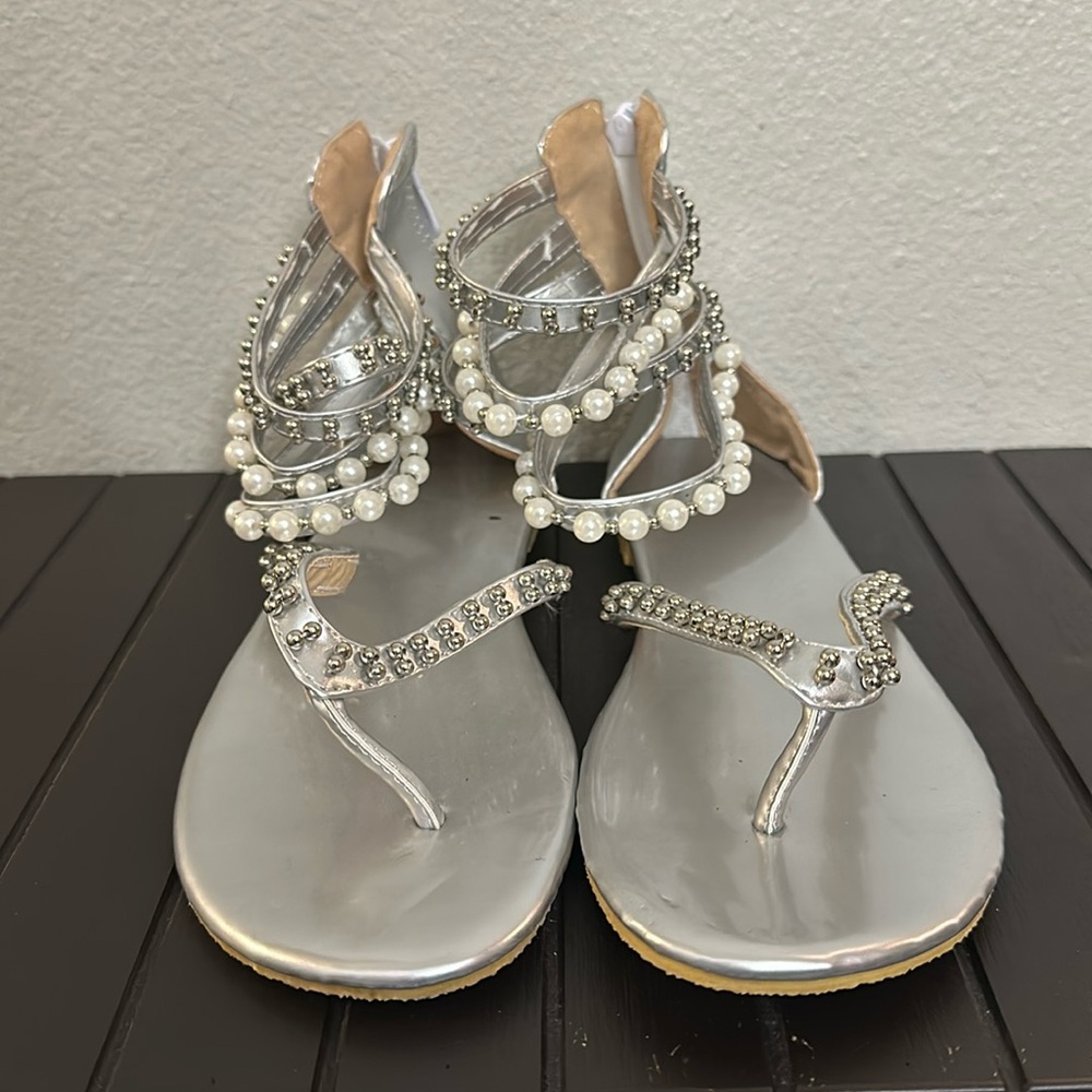 Silver Beaded Sandals